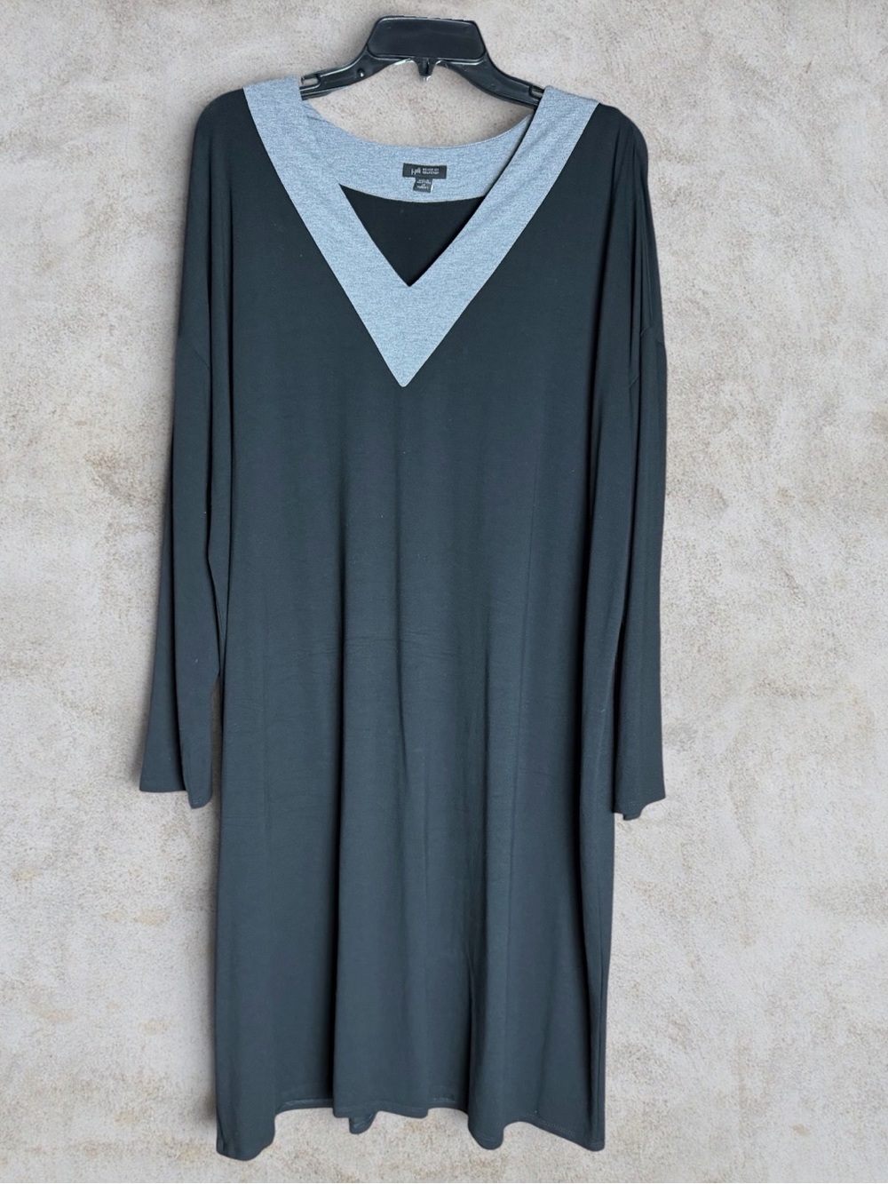 J.Jill Wearever 2X Black Gray Jersey Lagenlook Colorblock V Neck Dress